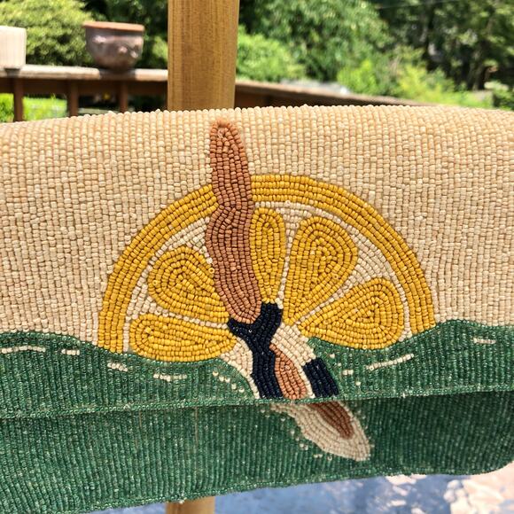 Beaded Lemon Diver Sequin Viral Statement Bag Marshall's Handcrafted India NWT - Picture 2 of 4